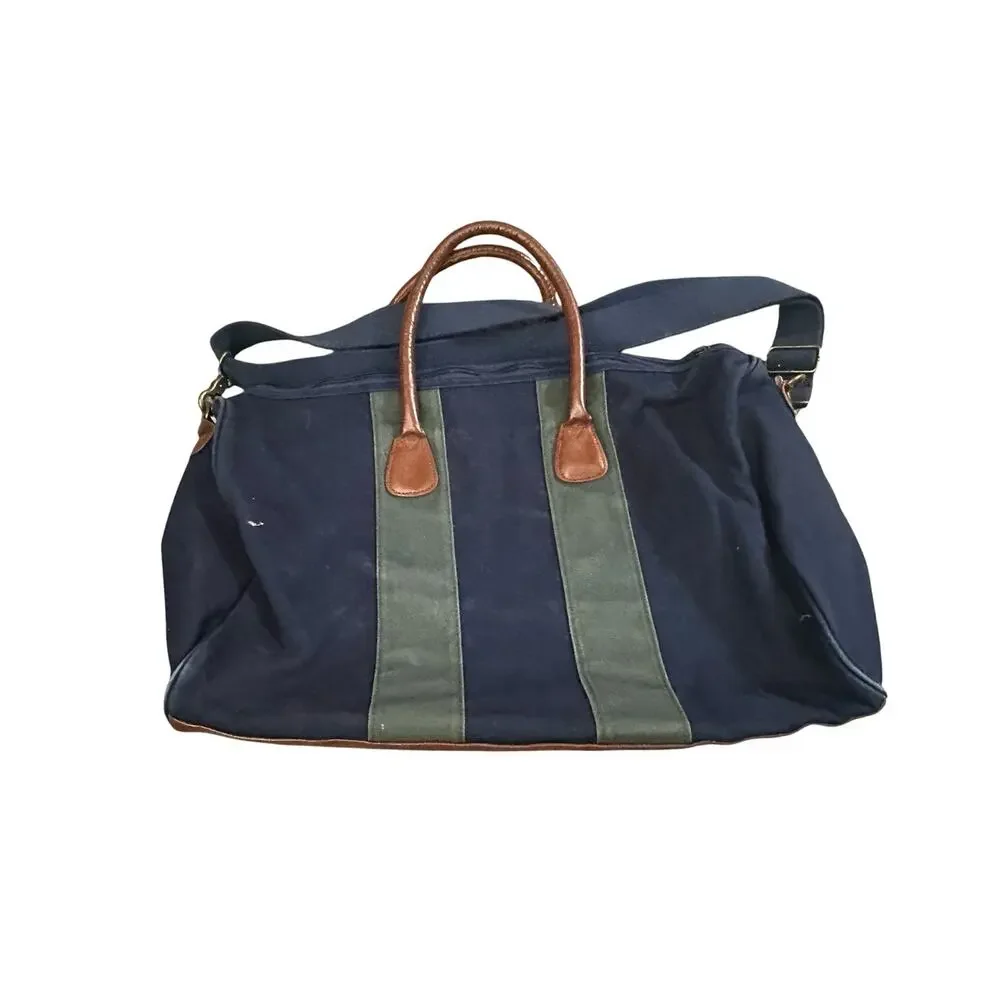 Polo Ralph Lauren Green Blue Duffle Travel Bag Canvas Weekender Pony
